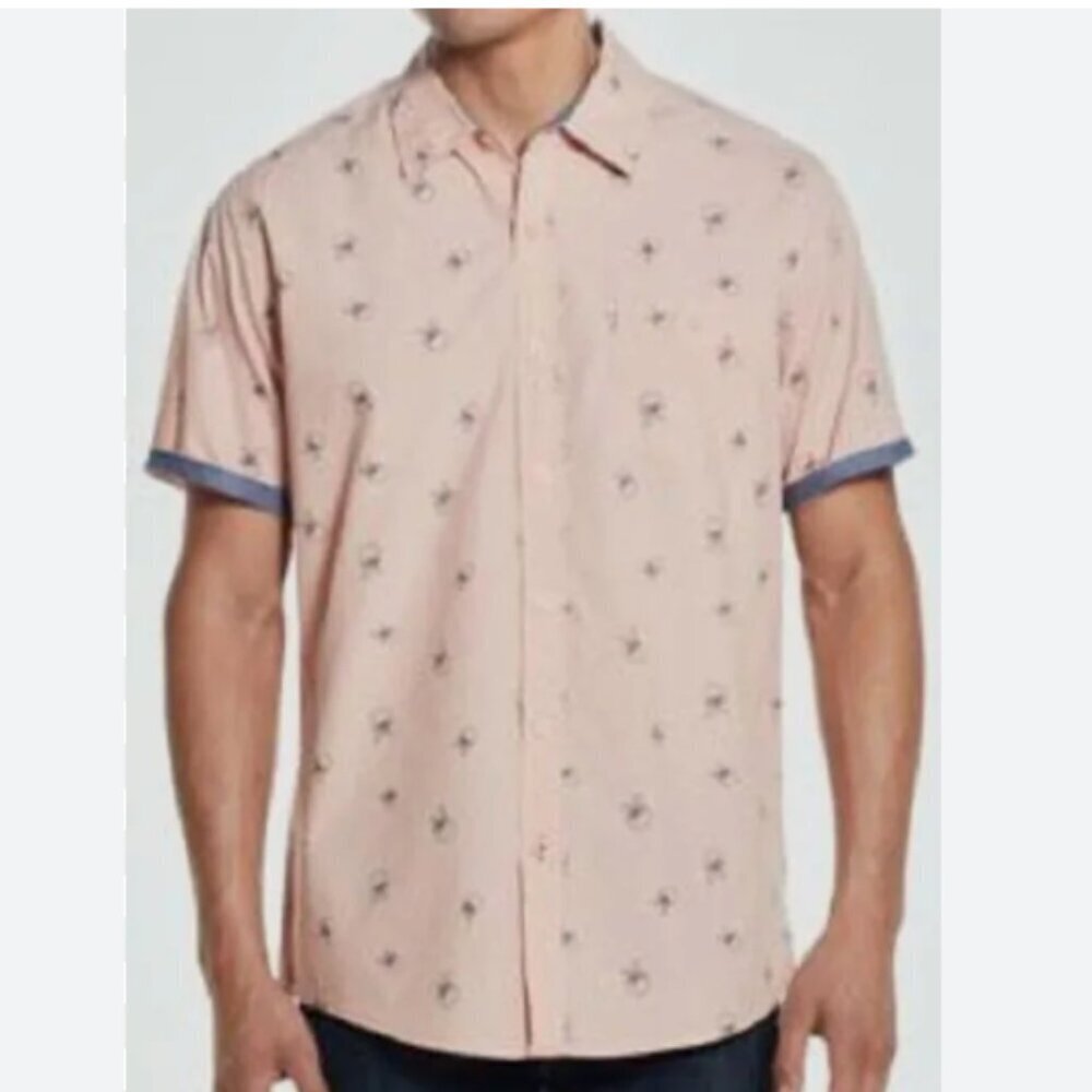 Weatherproof Vintage Short Sleeve Button Down Cocktail Print Top - Pink - Medium - Picture 11 of 11